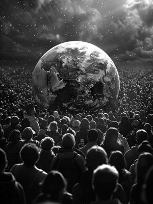 world ball surrounded by people copy